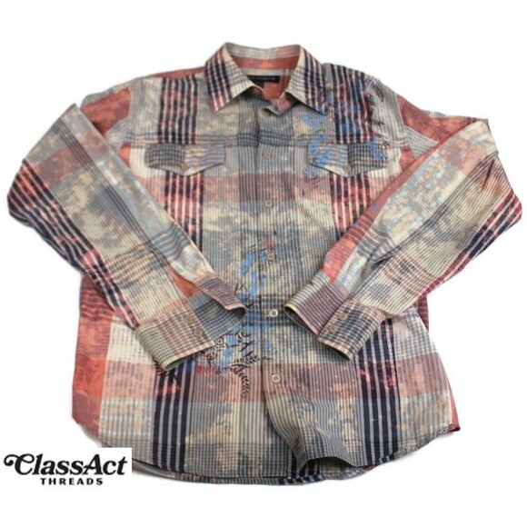 French Connection Shirt Mens Multi Color Plaid Graphic Button-Up Pockets Sz M - Picture 1 of 7